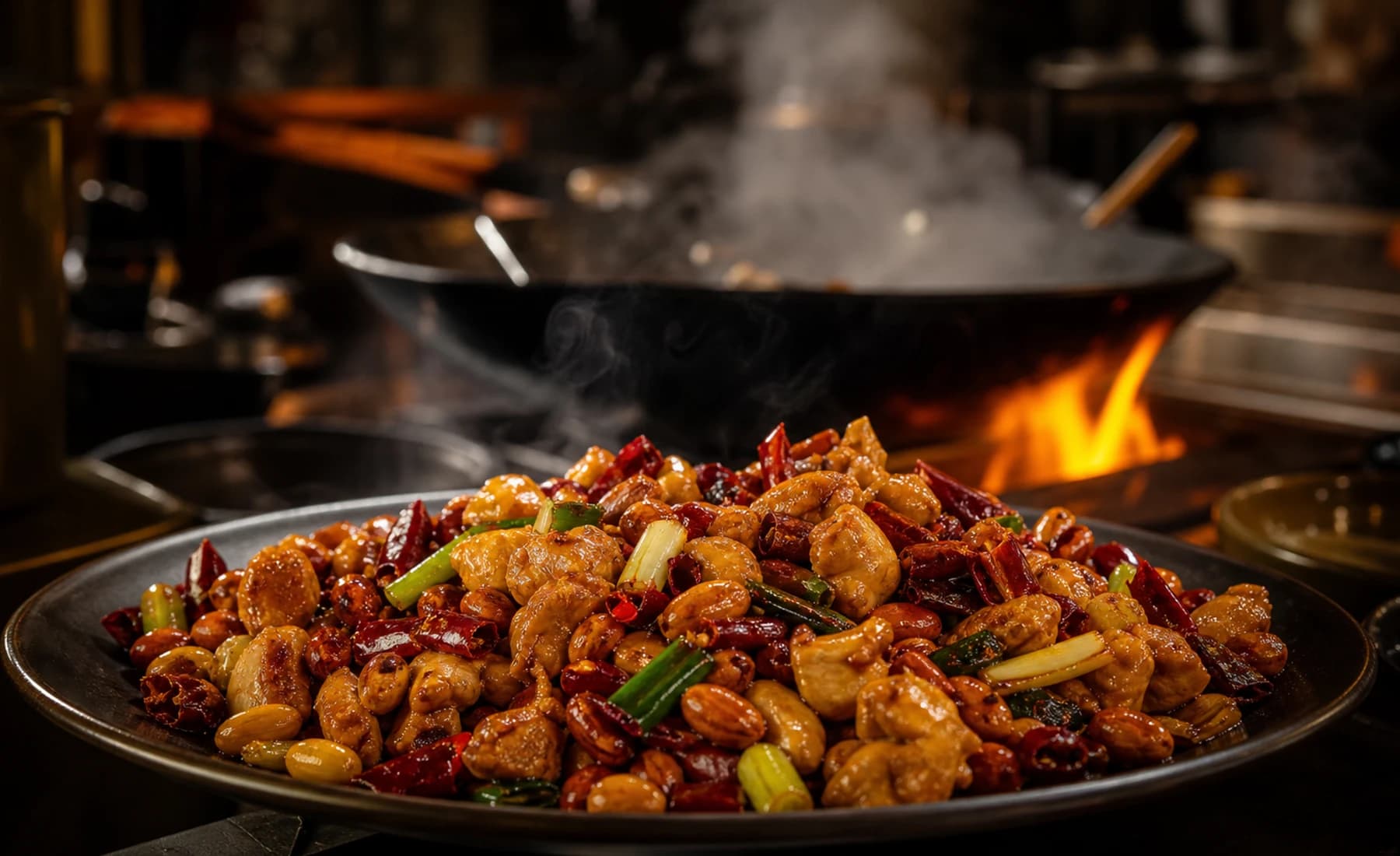Kung Pao Chicken in a wok